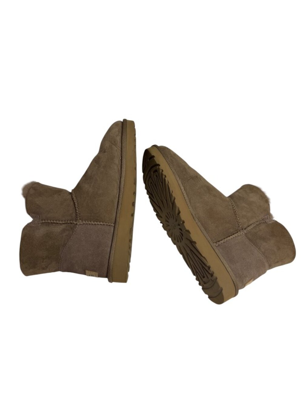 Ugg Mini Bailey Button Boots Suede Shearling Shoes Women Tan Brown 10 - Picture 10 of 11